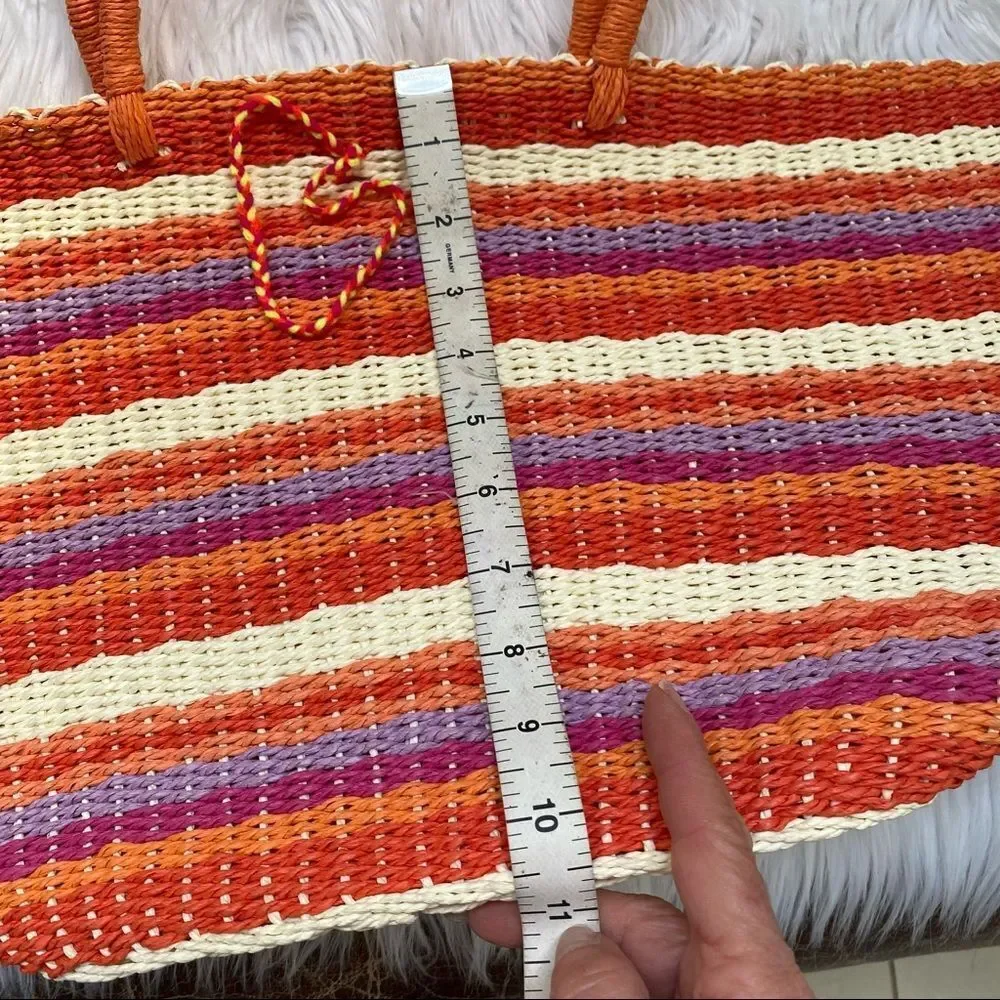NEW Old Navy orange striped straw beach tote bag